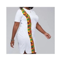 Native Kente Print Shirt Dress - White/Multicolour