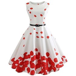 Rose Petal Print Sleeveless Dress - White/Red