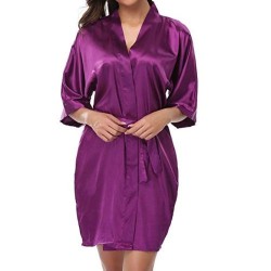 2 Piece Satin Bridal Robe - Purple
