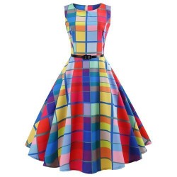Fashion Plaid Print Sleeveless Flare Dress - Multicolour