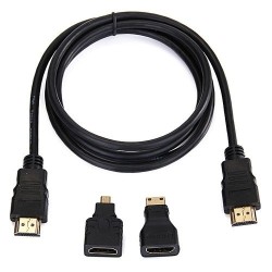 3-In-1 HDMI Cable With Micro and Mini Adapter - 1.5 Metres --- Black