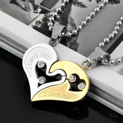 Heart Pendant Couple Necklace - Silver/Gold