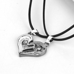 Heart Pendant Couple Necklace - Silver/Black