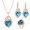Fashion Crystal Love Pendant Necklace Earrings Jewelry Set-Lake Blue
