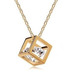 Women Lover's Cube Pendant Necklace - Gold