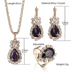 Fashion Crystal Rhinestone Earrings/Necklace Set - Gold/Purple