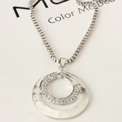 Women Double Rings Round Pendant Necklace- Necklace