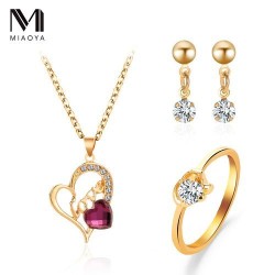 Fashion Heart Pendant Jewelry Set - Gold