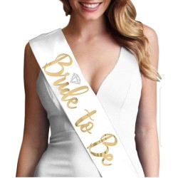 Bride-to-be Sash for Bachelorette Party - White/Gold 75cm