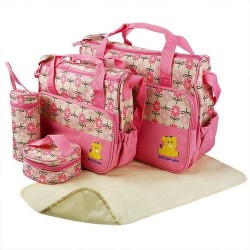 Just For You Multi-functional Diaper Bag Set - 5 Pieces - Pink/Multicolour
