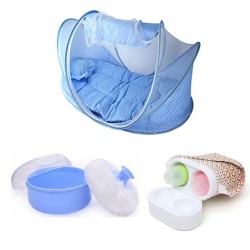 Happy Baby Bed + Powder Puff + Bottle Warmer Bag - Multicolour