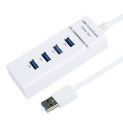 USB 3.0 4 Port Splitter Hub - 100~240V White