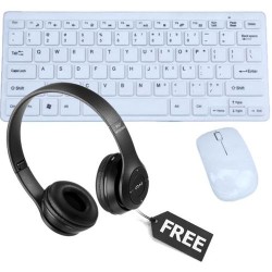 Wireless Keyboard & Mouse Combo - White + Free BT Headphone