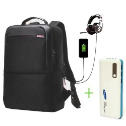 Omaya Multi-Functional Backpack With USB & Earpiece Port - Black + Power Bank
