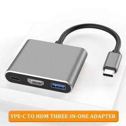 3 In 1 Type C USB 3.1 To USB-C 4K HDMI USB 3.0 Adapter Hub - Gray