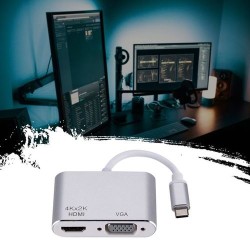 Type C HDMI Converter Support USB-C to VGA Port Adapter Hub - Grey