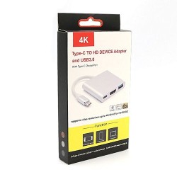 3 In 1 Type C USB 3.1 To USB-C 4K HDMI USB 3.0 Adapter Hub - Silver